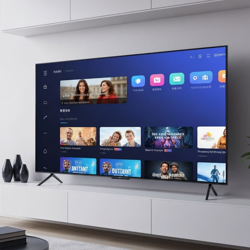 Smart TV moderna na sala de estar exibindo streaming de alta definição durante o teste IPTV 7 dias